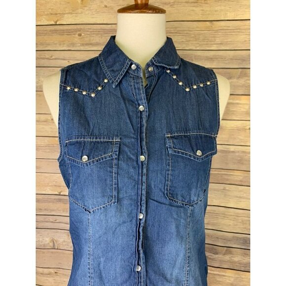 Forever 21 Womens M Chambray Top Snap Front - Picture 7 of 9